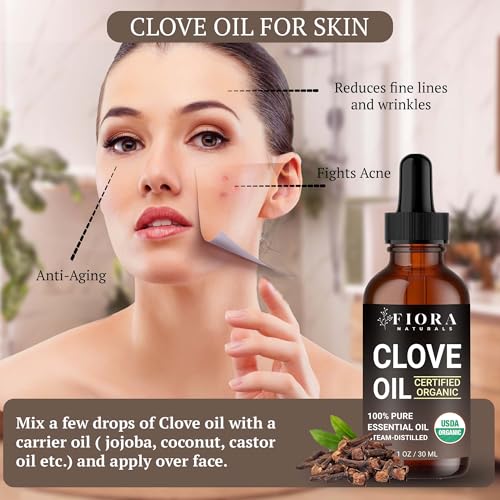 Image of Organic Clove Essential Oil - 100% Pure, USDA Certified Clove Bud Oil for Teeth & Gums, Toothache Relief, Hair Growth & Aromatherapy - Premium Cloves Oil for DIY Wellness by Fiora Naturals