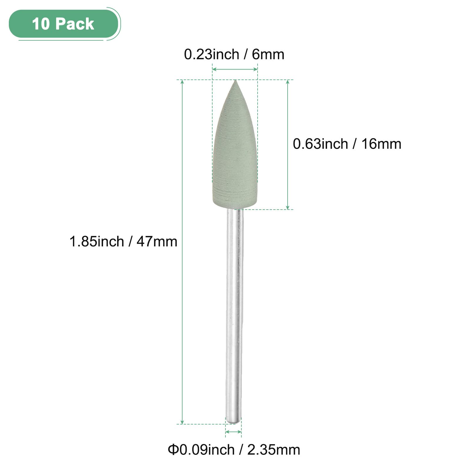 M METERXITY 10 Pcs Ruota Di Lucidatura A Punta 0.23 Pollici (6mm) Kit Lucidatura Silicone Grana 800 Verde