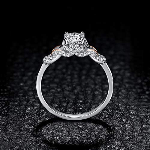 JewelryPalace Love Infinity Ring Engagement Rings for Women, 14K Rose Gold 925 Sterling Silver Cubic Zirconia Promise Rings for Her, Anniversary Knot Princess Cut Promise Ring Simulated Diamond Ring3