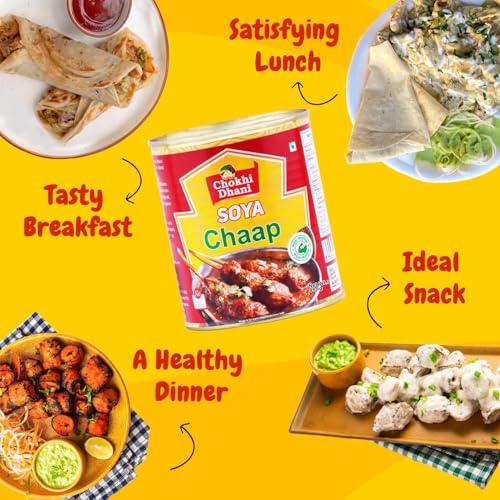 Image of Chokhi Dhani Veg SOYA Chaap 850g x 3 | High Protein Ready-to-Cook SOYA Chaap | Canned Food Chunks on Stick | Ideal for Curry, Tandoori, Gravy & Snacks