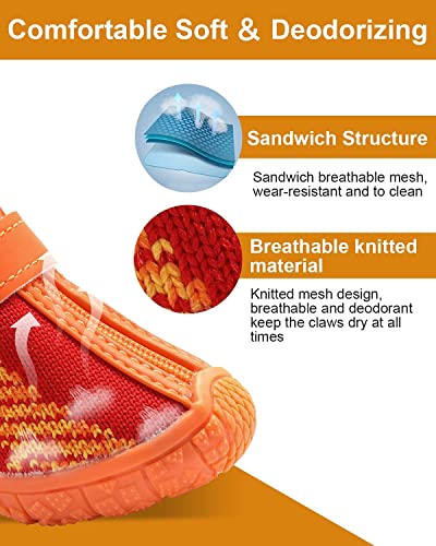 Image of KUTKUT Small Dog Anti-Slip Boots With Reflective Straps - Soft Mesh Breathable Adjustable Puppy Shoes - Paw Protective Booties With Zipper for Small & Medium Dogs - 4Pcs Orange