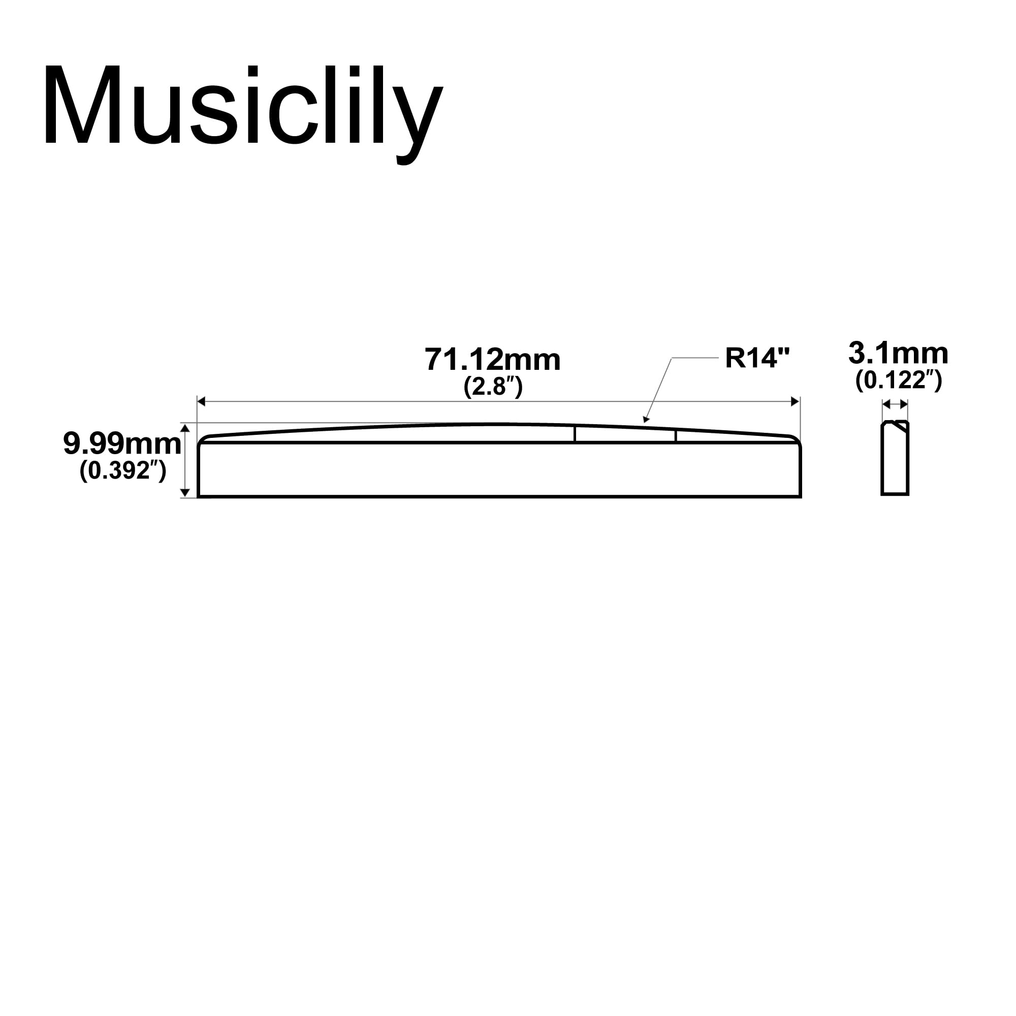 Musiclily Pro 71,12mm Kompensowane Siodełko Mostka Bone Saddle do Gitary Akustycznej 6 Strun stylu Taylor, Kość słoniowa (2 szt.) | Skompensowany, do 6-strunowego stylu Taylor