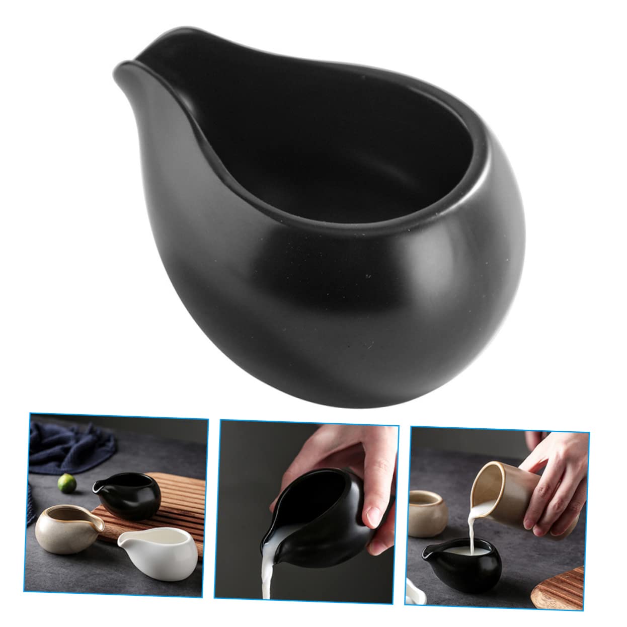Cabilock Pot à Lait en Céramique Vintage Poignée Ergonomique et Fond Résistant à L'usure, pour Familles et Restaurants, Lot de 3 Pichets à Sauce Élégants