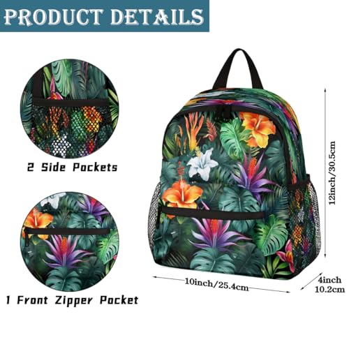 Colorful Palm Leaves Flowers Kids Backpack for Boys Girls, Waterproof Lightweight Toddler School Bag with Chest Strap, Small Travel Book Bag Preschool Kindergarten Backpack2