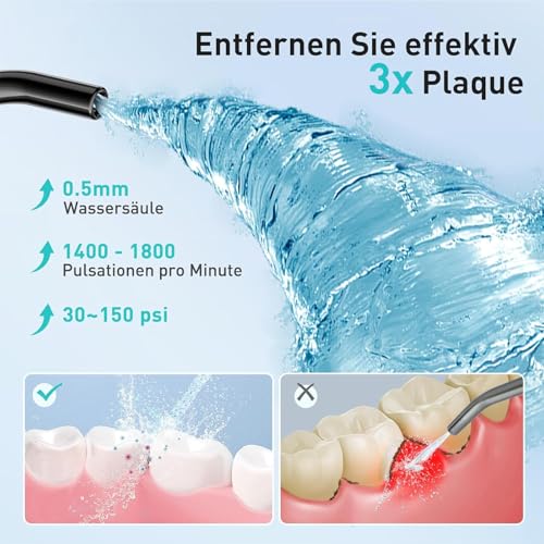 COSLUS Munddusche Kabellos Elektrischer Zahnreiniger: 4 Modi Mundduschen Kabellos 300ml Wassertank Munddusche Schnellladung für 30 Tage Akkulaufzeit Zahnzwischenraumreiniger