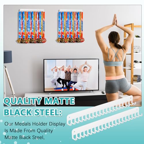 Image of Geetery 4 Pack Medal Hanger Display with 20 Hooks Each, Sturdy Steel Wall Mount Medal Holder Rack Holds 60+ Awards for Gymnastics Marathon Sport Runner Soccer Wrestle Swim, Easy to Install