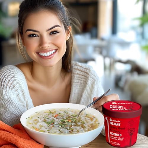 Image of Hethstia Konjac Noodle Spicy Beef Soup, 6-Pack Instant Shirataki Pho Soup Cup, Low-Calorie 34.32 oz Konjac Pho Pasta Spicy Beef Broth, Sugar-Free, Low-Carb, Gluten-Free, Vegan Healthy Asian Meal