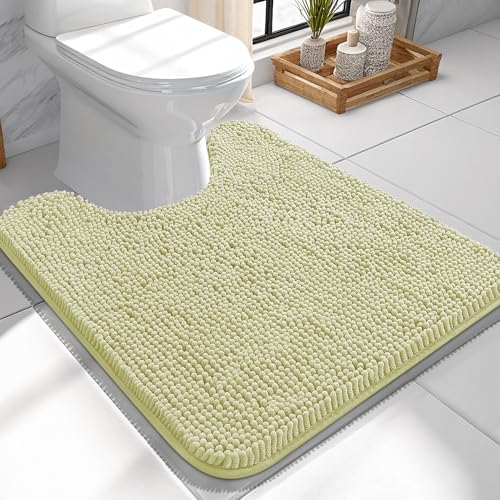 Image of OLANLY Toilet Rugs U-Shaped 24x24, Extra Soft Absorbent Chenille Contour Bathroom Rugs for Toilet, Dry Quickly, Machine Washable, Non-Slip Bath Mat, Vanilla