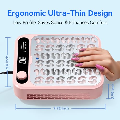 Image of Makartt Nail Dust Collector - Professional Powerful Suction Larina Vacuum Fan Dust Cleaner with LED Display, Adjustable Speed, Reusable Filter for Acrylic Nails Polishing Manicure Salon Home Pink