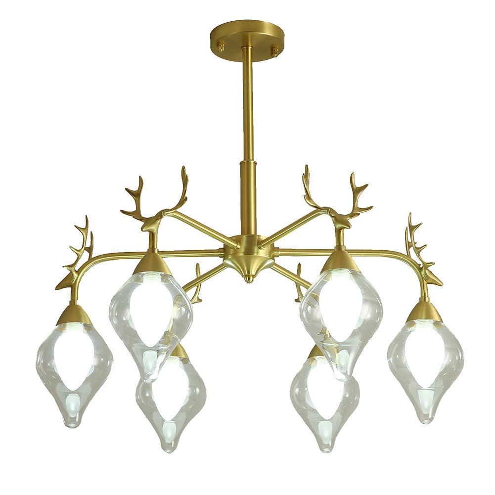LYMSXAZOU Adjustable Industrial Chandelier8Light Antler Brushed Brass Ceiling Fixture for Dining Room Bedroom & Living RoomStylish Modern Lighting Design