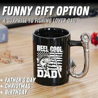 Onebttl Dad Coffee Mug with Fishhook Handle, Gifts for Dad on Birthday, Father's Day, 13.5oz - Cool Dad