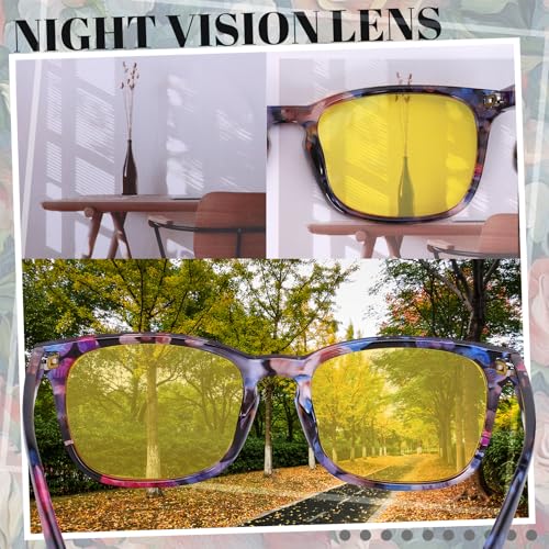 Image of Polarized Sunglasses for Women Men Night Vision Glasses Anti Glare | Yellow Anti Glare UV400 Lens, Lightweight Square Frame, for Day Night Use, Driving, Fishing, Cycling, Traveling
