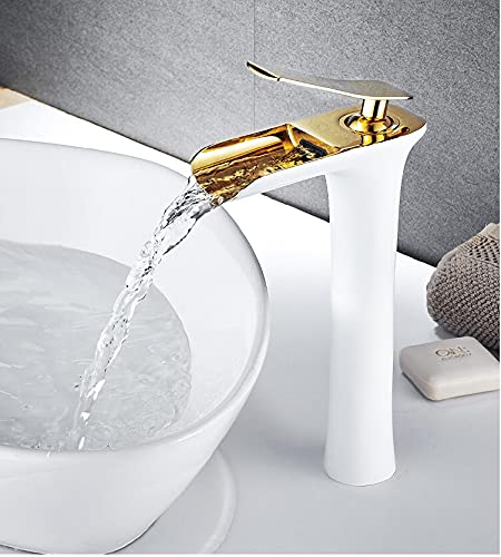 Robinet de lavabo blanc laiton mitigeur cascade or noir pour évier eau chaude froide