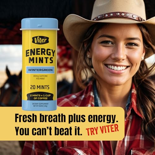 Image of Viter Energy Caffeinated Mints 40mg Caffeine, B Vitamins, Sugar Free. (Wintergreen, 20pcs, 6 Pack)