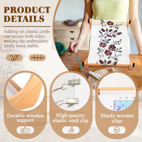 Image of ZOCONE Multifunctional Beech Wood Embroidery Hoop Stand, Adjustable Embroidery Stand 360 Degrees Rotated Cross Stitch Stand, Embroidery Hoop Holder for Cross Stitch and Embroidery Project (C)