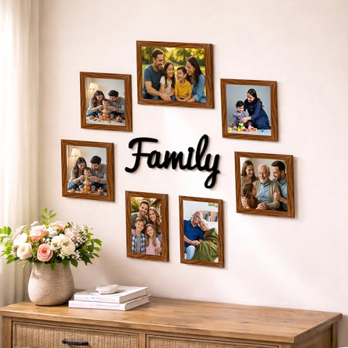 Image of Family Photo Frame Set of 7 for Wall Decor, Wooden Finish Collage Picture Frames for Living Room, Bedroom, Multi-Size Wall Hanging Gallery Frame Set, (4 Sets 4x6, 2 Set 6x4, 1 Set 6x8 Inch)