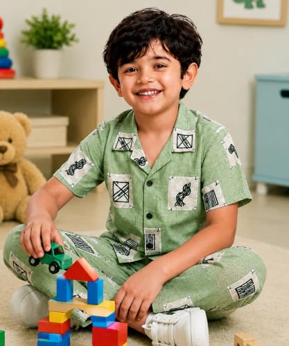 Image of 3BROS Unisex Pure Cotton Short Sleeve Kids Night Dress for Boys & Girls Nightwear /Sleepsuit /Sleepwear /Loungewear Night Suit for Boys and Girls Top and Pyjama Combo Set