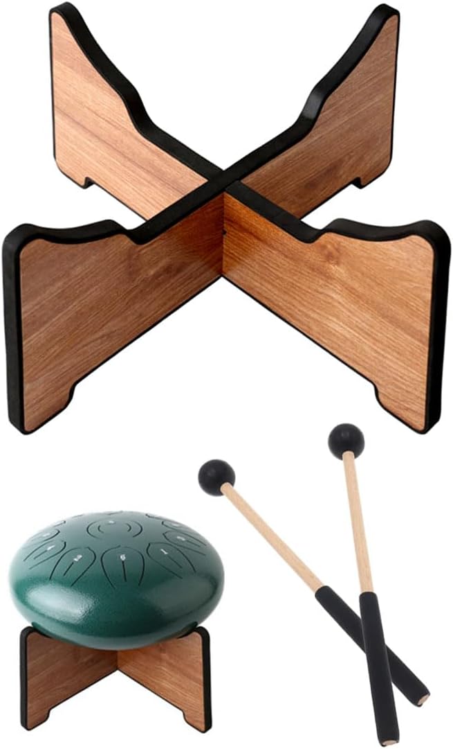 Ethereal Drum Stand with 1 Pair Mallets, Wooden Folding Portable Tongue Drum Bracket for 10 Inches Steel Tongue Handpan Drum