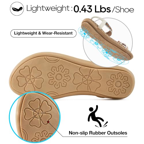 Image of Ablanczoom Flat Sandals for Women Summer: Casual Boho Beaded Toe Ring Dress Shoes - Comfortable Vacation Daily Walking Shoes