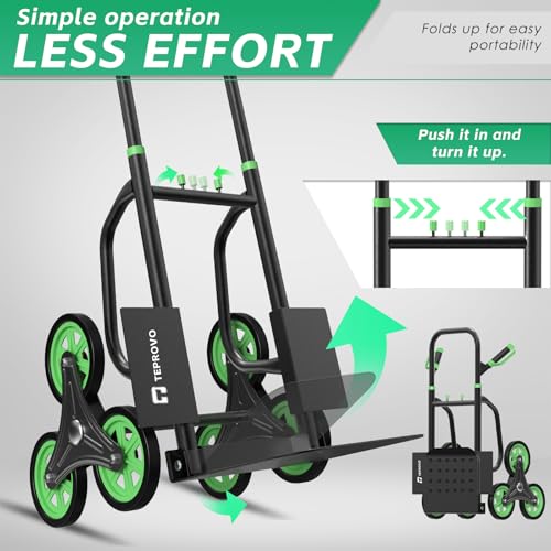 Stair Climbing Hand Truck 440lb,Heavy Duty Dolly Cart for Stairs,Thickened Upgraded Steel Tube Folding Stair Climbing Trolley with Six Wheels and Telescoping Handle