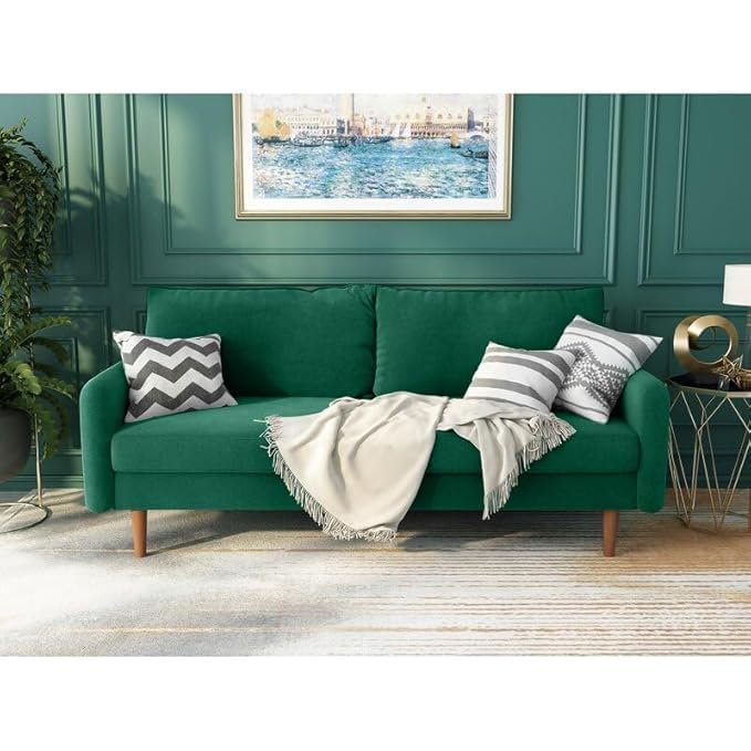 Image of Morrone Velvet Loveseat 3-Seater Sofa, Modern Upholstered Couch for Living Room, Bedroom and Office, Plush Cushion Accent Seating Furniture (Green, 3 Seater)