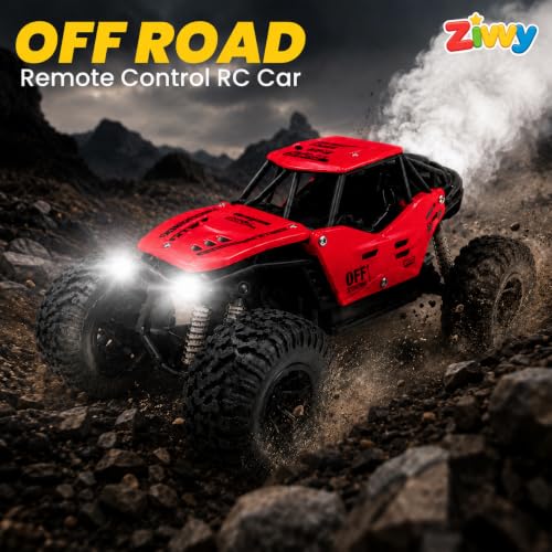 Image of ZIVVY Big Red Remote Control Car | Rock Crawler | LED Headlight | Rechargeable Battery with Type c Charger | 100m Range | Smoke | Toy Car for Kids & Boys 7-14 Years | Birthday Gift for Kids