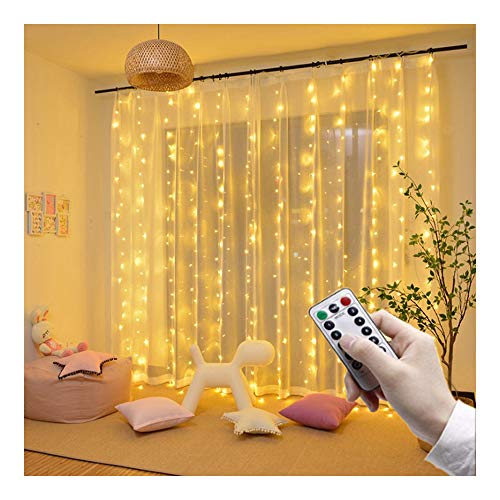 XUMI Luz De Cortina con Control Remoto, USB 8 Modos Función Luces De Hadas Fiesta De Bodas De Navidad Decoración Interior Al Aire Libre,3X1