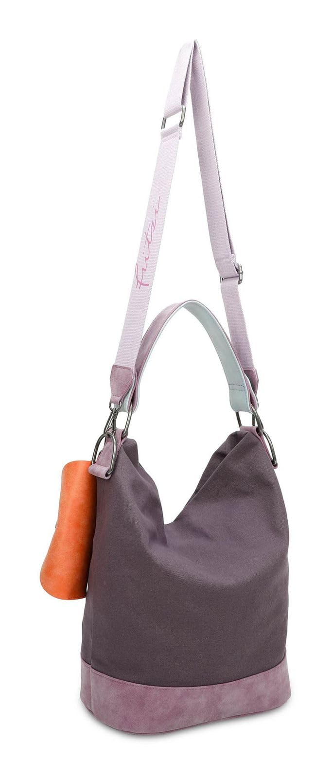 Fritzi Izzy07 Olga Canvas Hobo Baumwollmix Damen Umhängetasche City Beach vegan abnehmbares Brillenetui Schultergurt 37 x 27 x 17 cm, Schwarz – Rosa – Orange – Grün – Blau – Pink – Lila – Mint – Beige