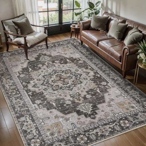Image of Tangsoo Vintage 4x6 Washable Area Rug for Living Room, Non Slip Rug Grey