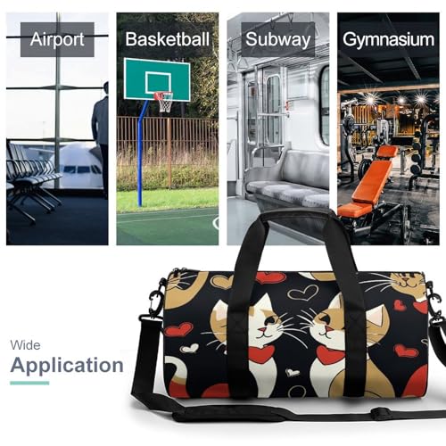 Sport Gym Duffle Travel Bag for Women Men Overnight Weekender Bag with Shoe Compartment,Wet Pocket Couple Cats3