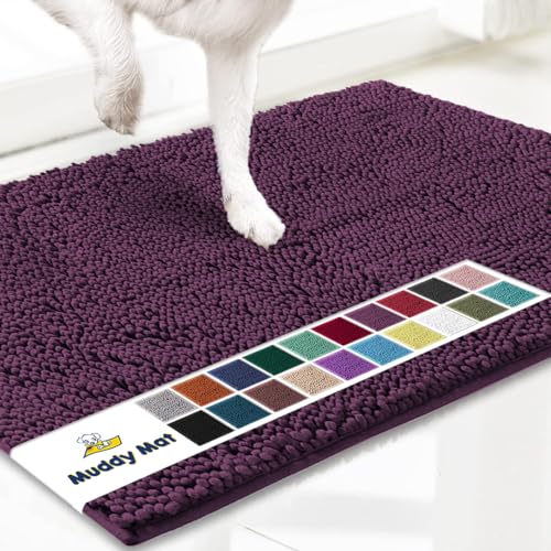 Muddy Mat® AS-SEEN-ON-TV Highly Absorbent Microfiber Door Mat and Pet Rug, Non Slip Thick Washable Area and Bath Mat Soft Chenille for Kitchen Bedroom Indoor and Outdoor - Dark Purple 36" x 120"