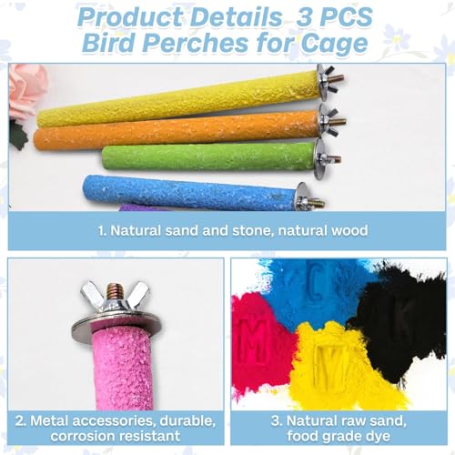 Image of PIVBY Bird Perches for Cage Colorful Parrot Stand Toy Platform Paw Grinding Stick for Small Medium-Sized Bird Parakeet Cockatiel Conure Budgies Lovebird Canary Colors Vary Pack of 3