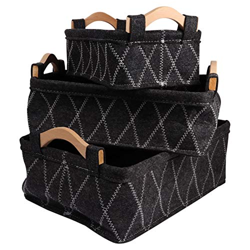 Hemoton Felt Storage Basket Set Black 3 Sizes Makeup Organizer Cosmetics Holder Home Office Use