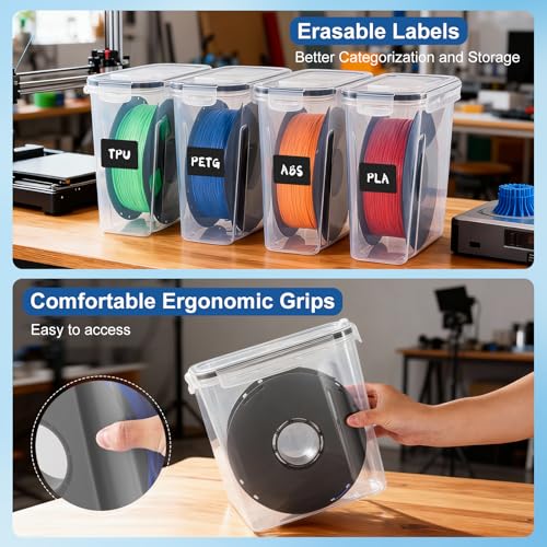 Image of 3D Printer Filament Dry Box, 4-Pack Airtight 4.0L Storage Container with Desiccant Bags & Labels, Transparent Dust-Proof Organizer for 1KG Spools, 3D Printing Accessories (4)