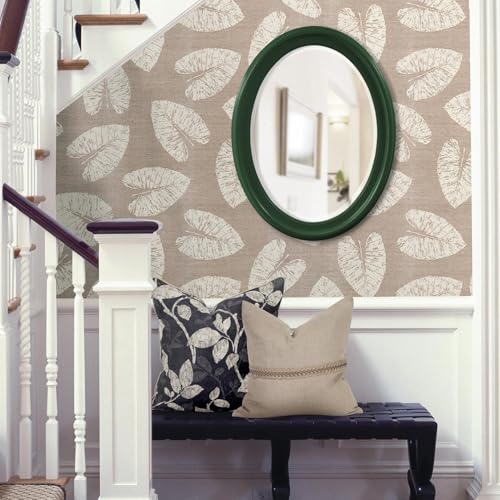 Image of Howard Elliott Collection George Oval Glossy Hunter Green Wall Mirror, Oval Bevelled Hanging Wood Framed Vanity Mirrors for Home Decor, Living Room, Bathroom, Bedroom, or Hallway, 25 x 33 Inch