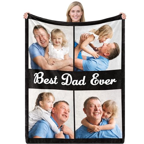 MeMoShe Personalized Fathers Day Blanket Gifts from Daughter Son Custom Blanket with Photos Customized Picture Blankets Gifts for Dad Husband Men Grandpa Father in Law