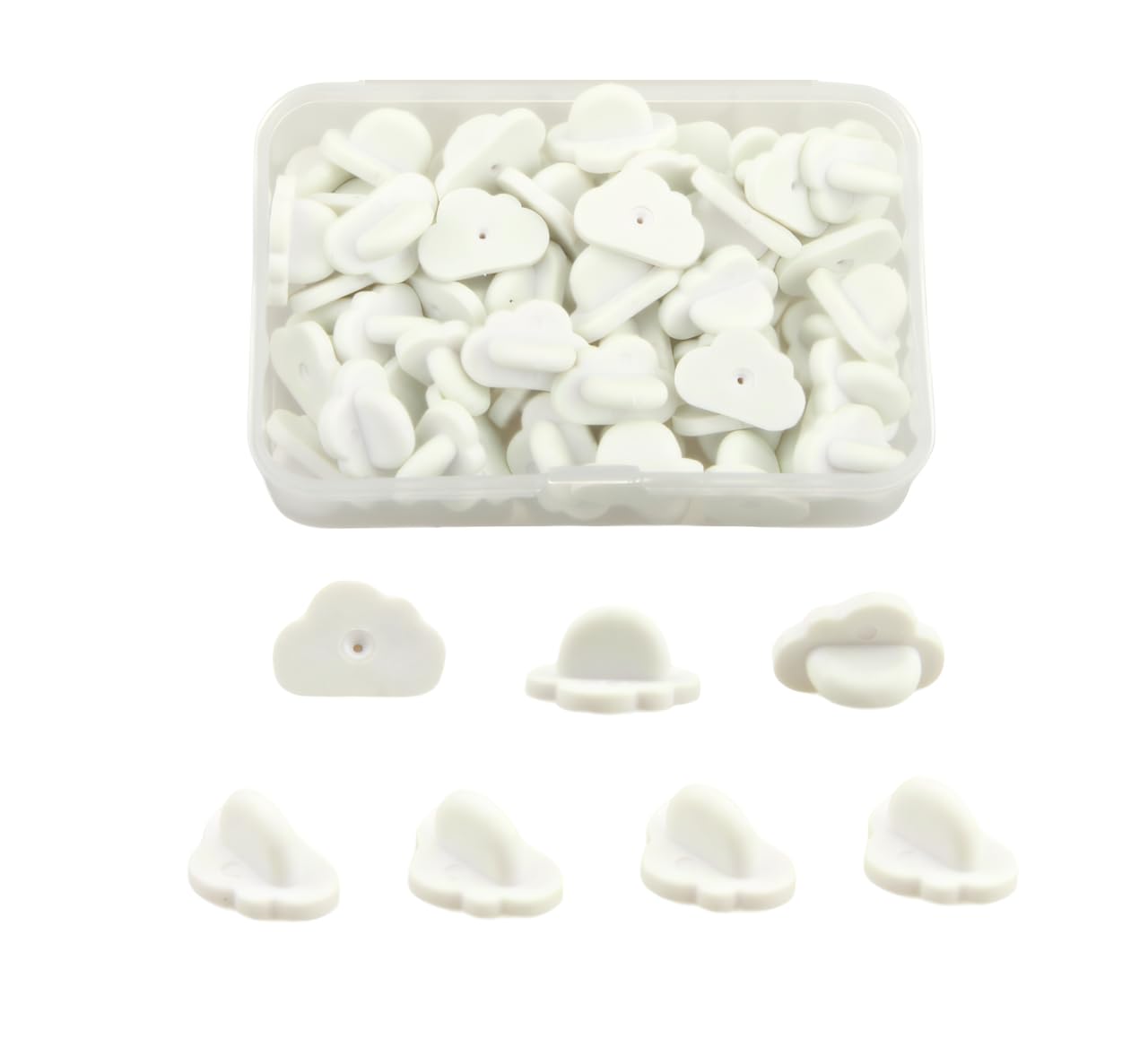MAHAVIMOKSA 1 Box 100pcs PVC Rubber Pin Backs Butterfly Clutch Backings for Badge Replacement (White Cloud)