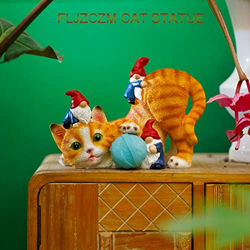 FLJZCZM Cat Solar Garden Gnome Statue Figurines - Cat Lawn Ornament with Solar Lights Gnome for Indoor Outdoor Patio Yard Decorations (Yellow)