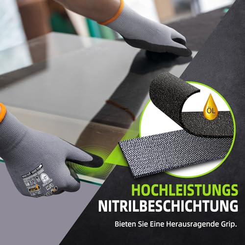 6 Paar Arbeitshandschuhe mit grip herren, mit Rutschfeste Nitril-Beschichtung Mechaniker Handschuhe, Montagehandschuhe mit optimaler Griffigkeit & feinem Tastgefühl, gartenhandschuhe damen, Größe 9/L – Bild 4