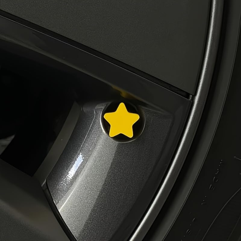 4-Pack Valve stem caps tire Decor, Yellow Five-Pointed Star, Thickened Brass, Universal fit for Cars Trucks Motorcycles, enhances Style, Durable, No More Dullness