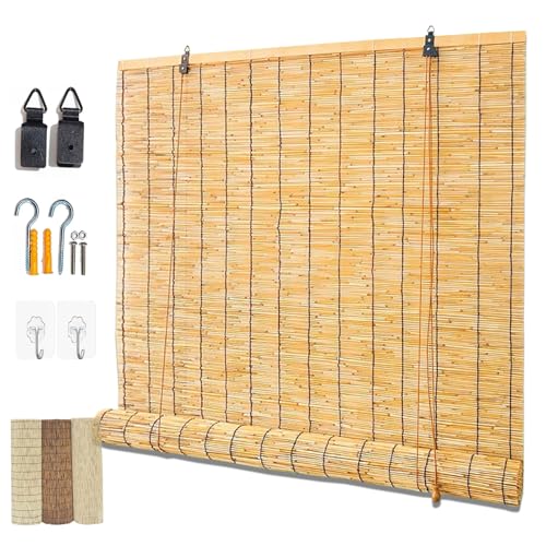 Exterieur Terrasse Bambou Store Enrouleur Rideau De D'intimité Stores À Rouleaux Romains 50 70 80 90 100 120 130 150 CM Naturel Store Enrouleur Bambou Rétro...