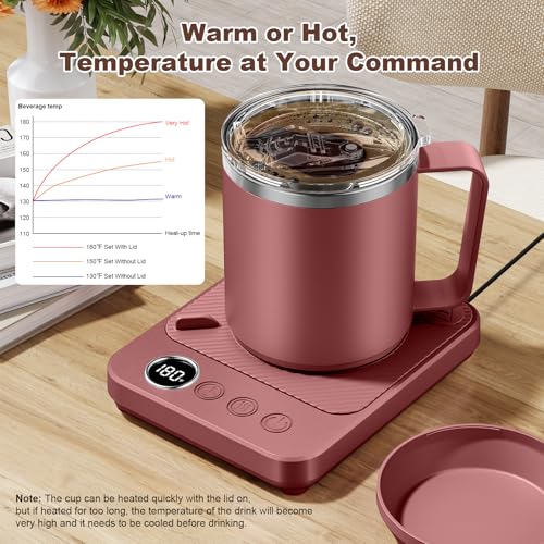 Image of Felibeaco Coffee Mug Warmer & Mug Set for Desk, Smart Coffee Cup Warmer with 16oz Heated Mug, Cup Heater with Auto Shut Off for Office /Home, Coffee Gifts for Women /Men /Dad on Father's Day, Red