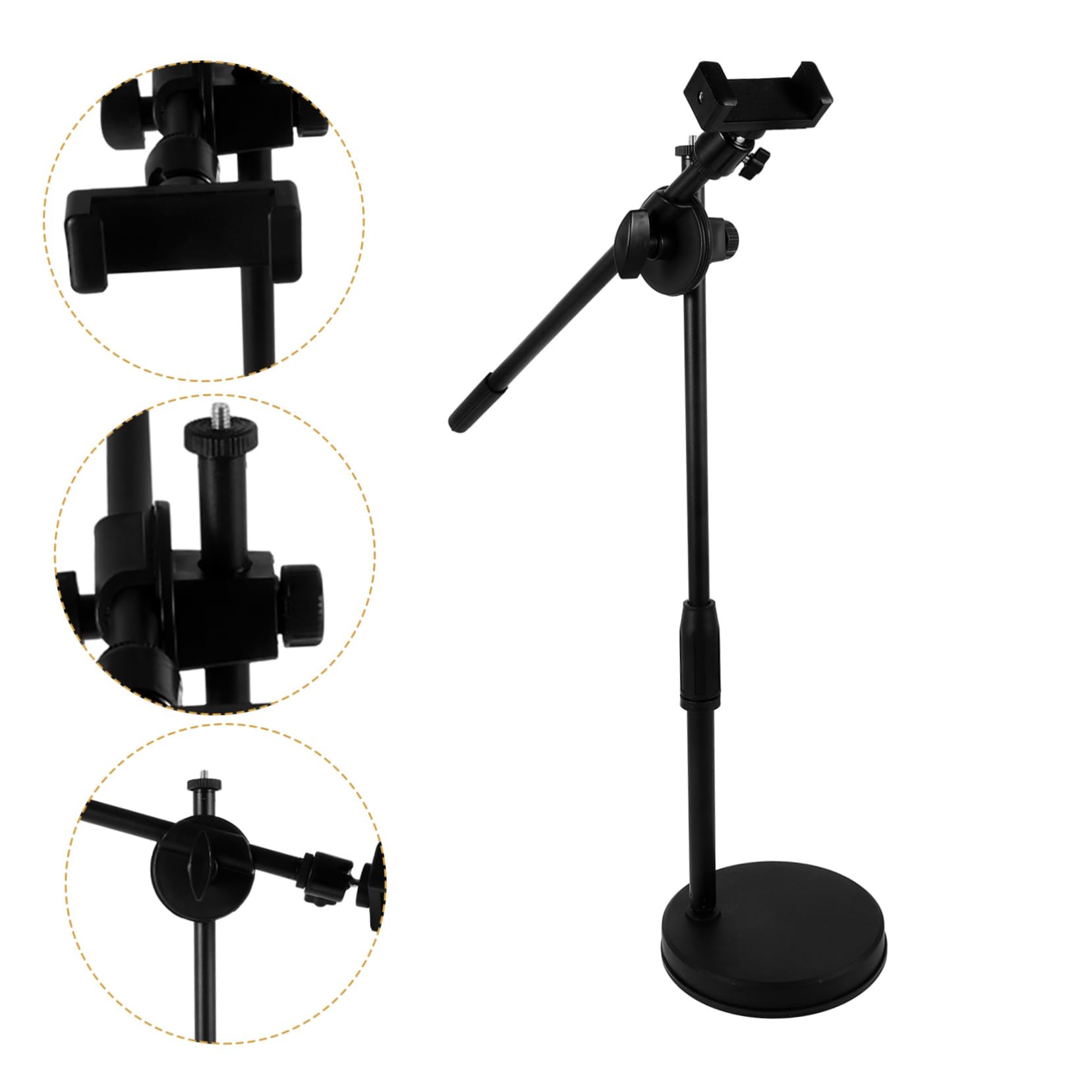 DOITOOL Soporte de Sobremesa para Teléfono y Cámara, Ángulo Ajustable, Rotación 360°, Adecuado para Grabación y Vídeo en Vivo, Base Negra Abs-Metal