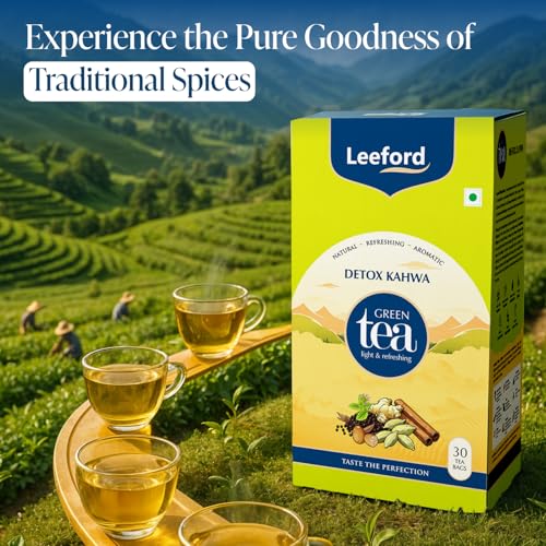 Image of Leeford Detox Kahwa Green Tea - Pack of 2 (30 Bags Each) | Infused with Himalayan Pink Salt, Tulsi, Cardamom, Cinnamon | Boosts Immunity | Helps in Liver Purification | Regulates Blood Pressure