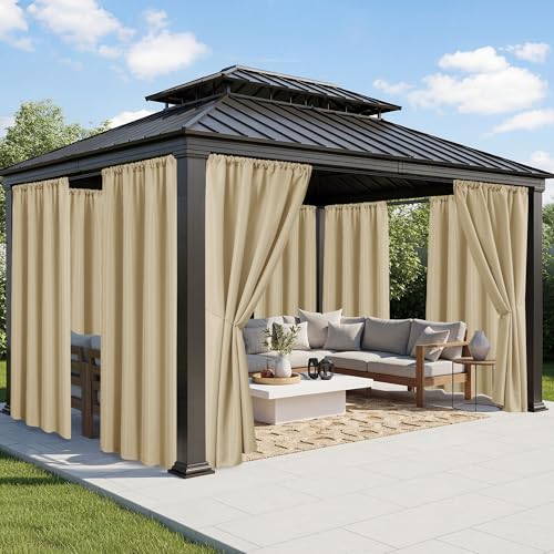 RichSets Outdoor Curtains for Patio Waterproof - 8 Panels Weatherproof Privacy Outside Curtains with Rod Pocket for Pergola Gazebo Porch Cabana Balcony 54 x 84 Inch Cream