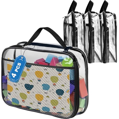 Lot de 4 PVC Sac de Rangement Jouet, Sacs à Jouets pour Enfants, avec Fermeture éclair, pour Enfants, Jouets de Bain, Puzzles, Blocs de Construction 34x6.6x27cm