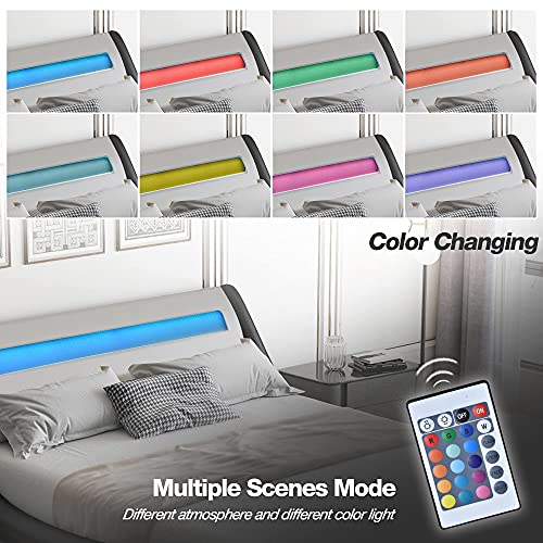 image for SHA CERLIN Upholstered Modern Bed Frame with LED Headboard/Mattress Fo
