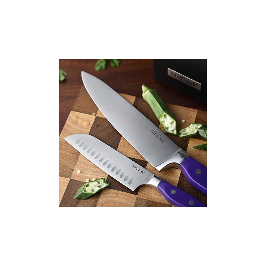 McCook-MC27-14-Pieces-Stainless-Steel-kitchen-knife-set-with-Wooden-Block-Kitchen-Scissors-and-Built-in-Sharpener-Purple McCook MC27 14 Pieces Stainless Steel kitchen knife set with Wooden Block, Kitchen Scissors and Built-in Sharpener, Purple