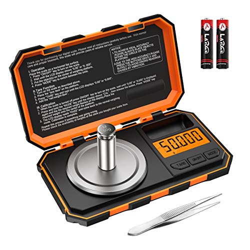 KeeKit Digital Pocket Scale, 50g 0.001g Professional Milligram Scale, Portable Jewelry Scale with 50g Calibration Weight, Tare & LCD Backlit Display (Battery/Tweezers Included) - Orange