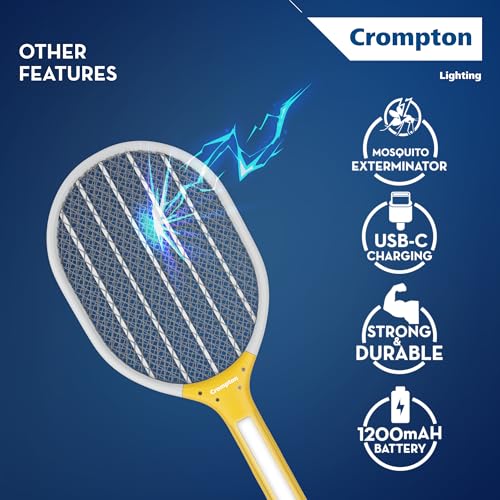 Image of Crompton Anti-Mosquito Racquet-ZAPPY-Duo | Mosquito Bat | Mosquito Killer | Rechargeable Mosquito Racket | Long Lasting Battery | 6 Months Warranty